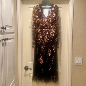Mac Duggal Illusion Embroidered Midi Dress - NWT